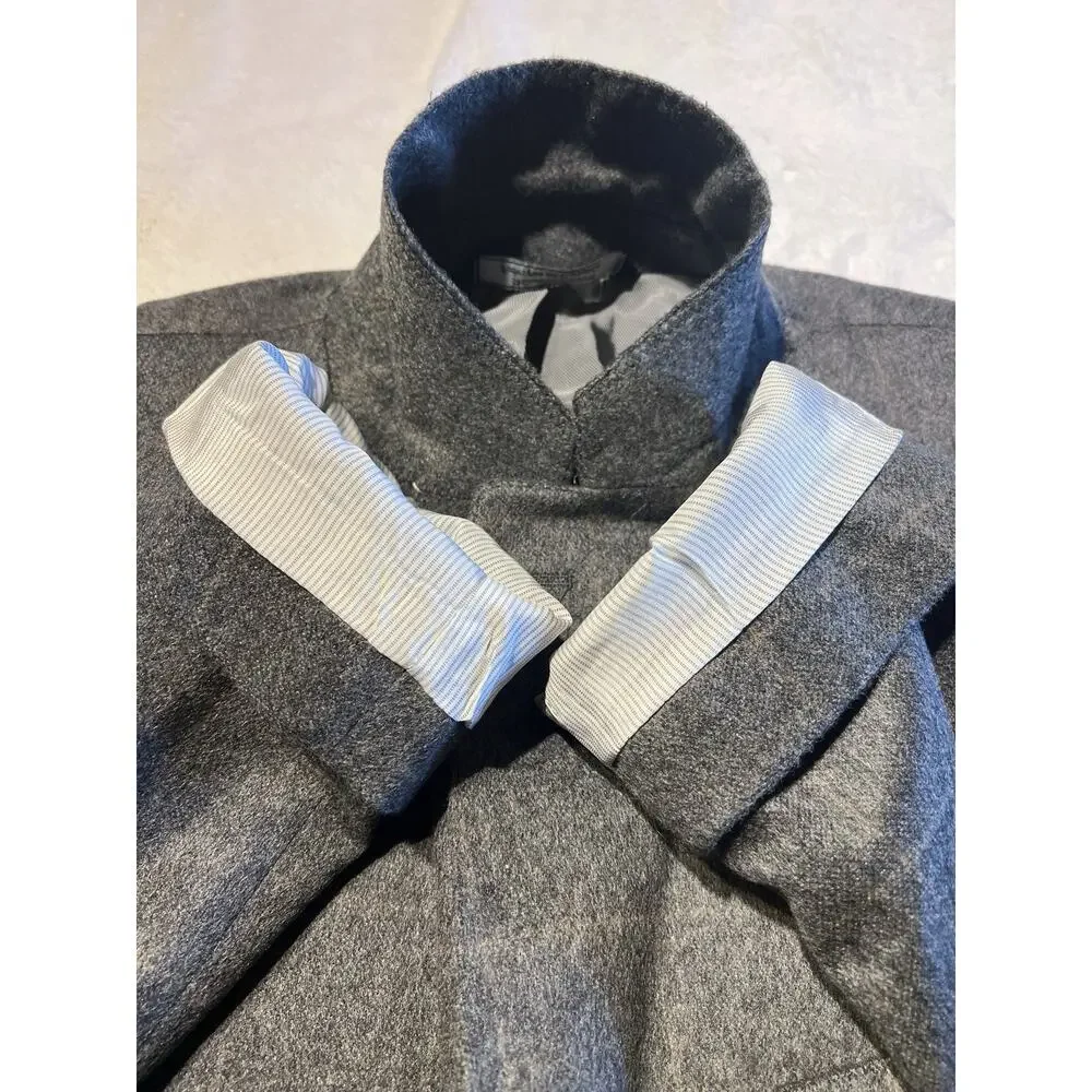 Saks 100% Brushed Cashmere Sport Coat 44-46L Gray Camel Windowpane Plaid